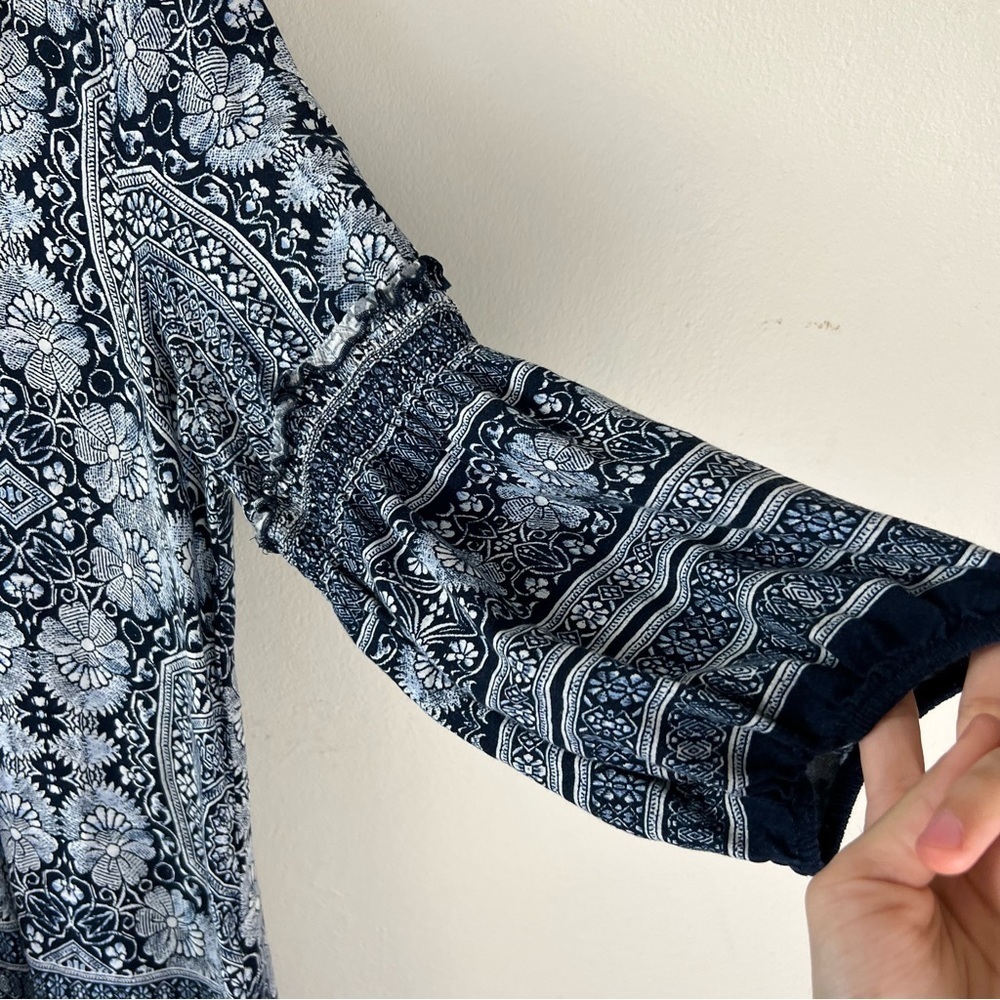 Anthropologie Fig & Flower Bohemian Rayon Balloon Sleeve Tunic Blouse L - Picture 8 of 13